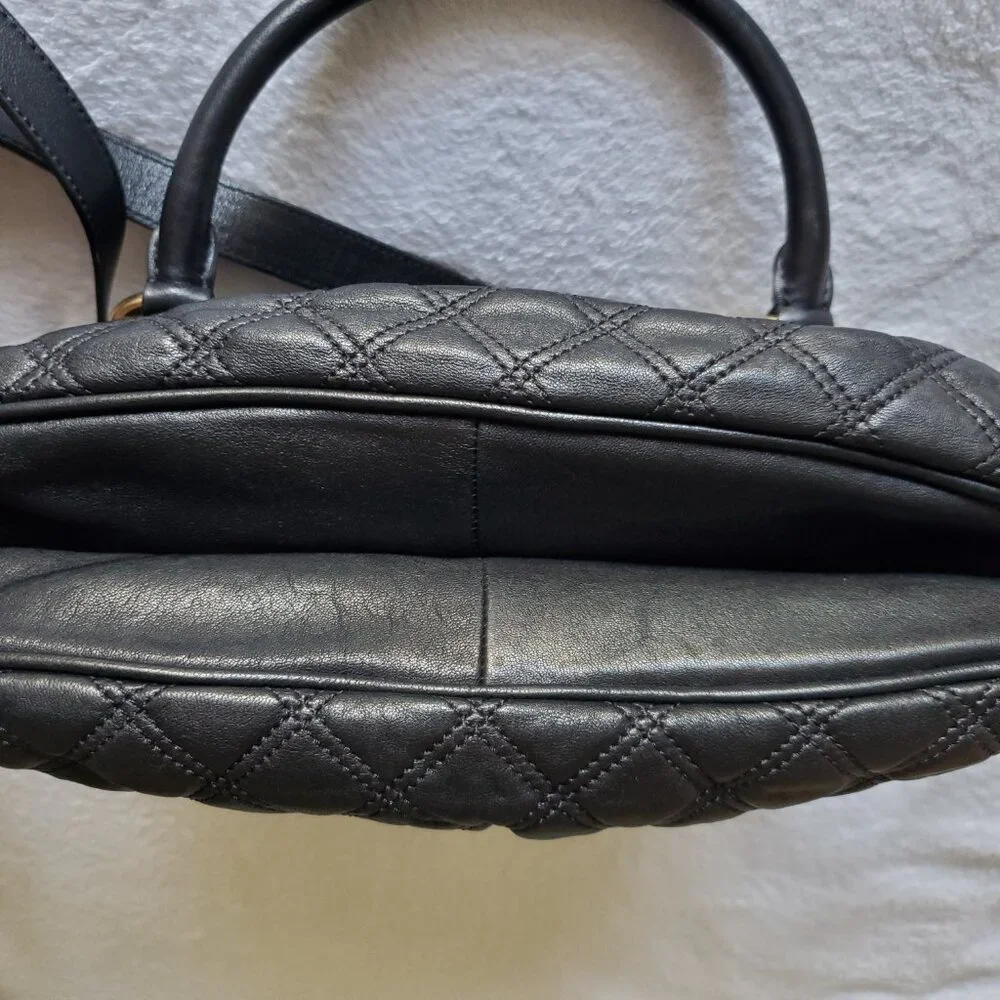 Marc Jacobs Black Quilted Leather Cecilia Satchel with Gold Hardware